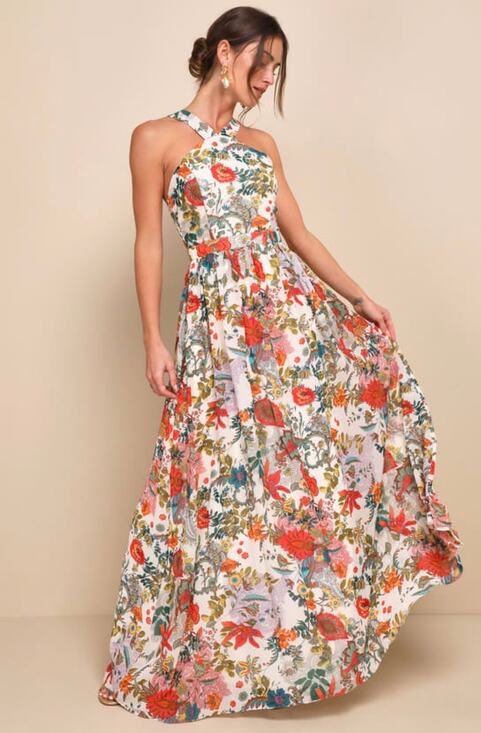 Lulus Dresses & Skirts - Lulus Lilja Cream Floral Paisley Print Maxi Dress-Size Medium
